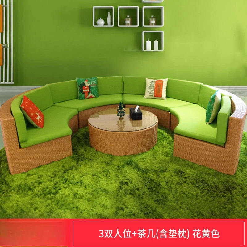 ZYH outdoor round rattan sofa combination leisure villa semi-circular rattan chair sofa