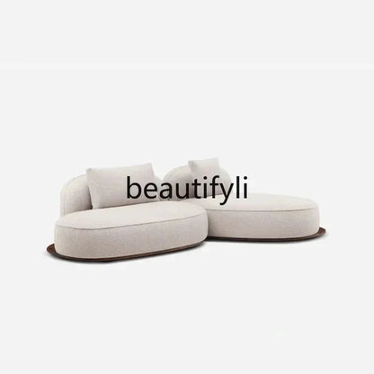 A  Italian minimalist island sofa modern cream style villa large flat black walnut, fabric sofa