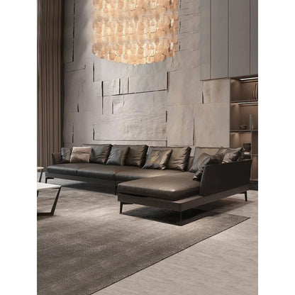 Italian sofa light luxury nappa leather furniture large apartment living room gray Nordic simple modern Hong Kong model room