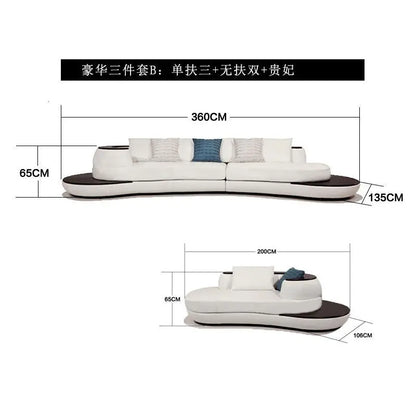 Combinaison de canapés en cuir courbés créatifs, style luxe léger, pour salon, appartement de petite et moyenne taille, moderne et simple