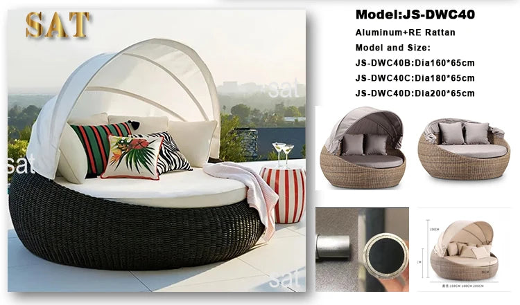 -Modern Day Bed Patio Furniture Hotel Deluxe Teak Rope Garden Sun Lounge Chair Round Aluminum Rattan Wicker Outdoor Day Bed