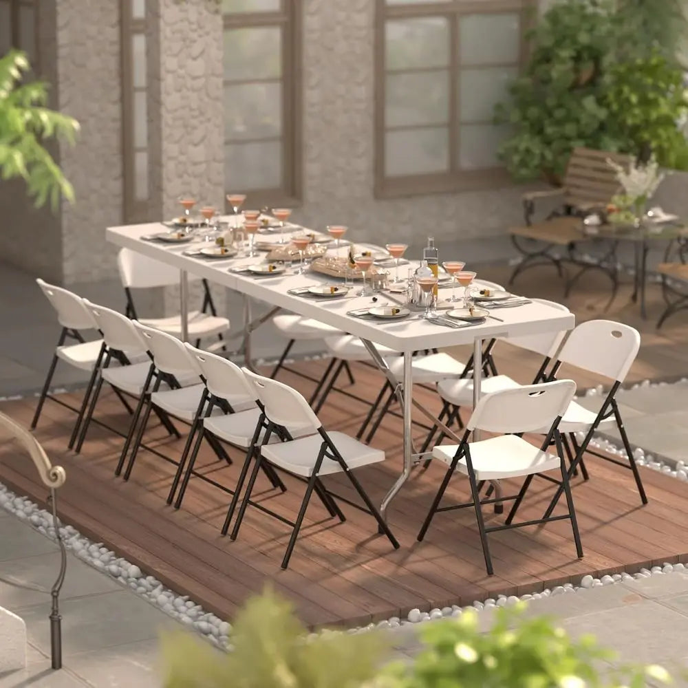 6-Pack Heavy-Duty Plastic Folding Chairs with Reinforced Steel for Indoor/Outdoor Use - White