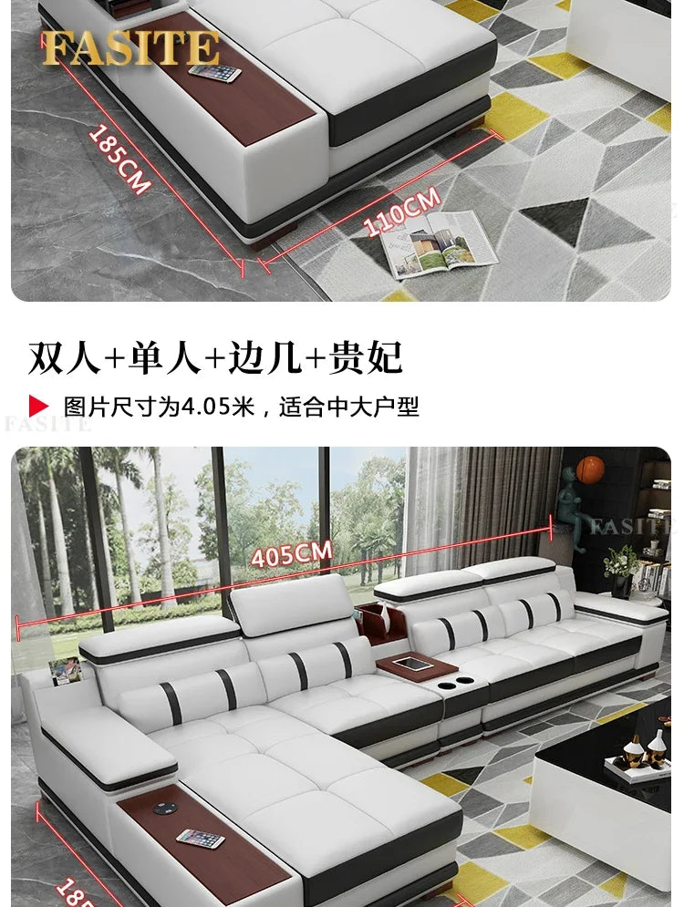 Massage sofa minimalist top layer cowhide home living room Italian minimalist leather art
