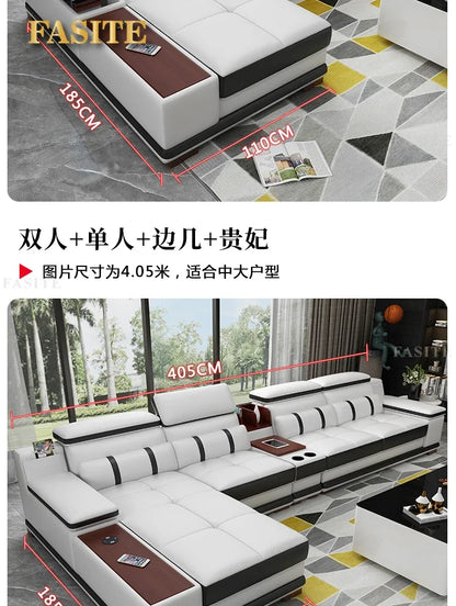 Massage sofa minimalist top layer cowhide home living room Italian minimalist leather art