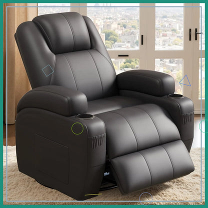 360° Swivel Recliner Chair with Vibration Massage, Ergonomic Lounge Rocker for Adults, Cup Holders & Side Pockets