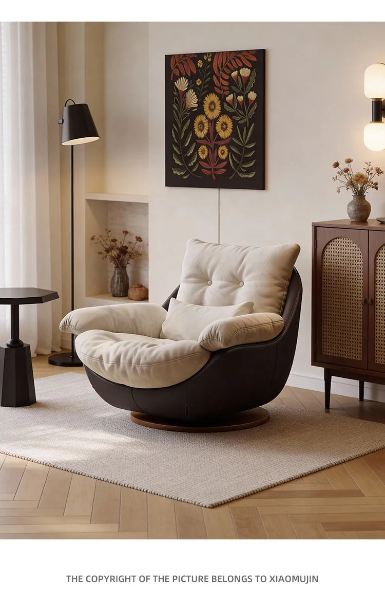 Swivel Cross Legged Chair Accent Armchair For Living Room Lounge Comfy Floor Chair Nordic Chaise Wabi Sabi Lazy Sofa