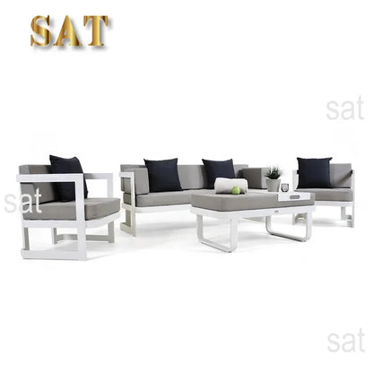 #v White Modern Cheap Patio Conversation Loveseat Couch Furniture Outdoor Garden Aluminum Sectional Sofa Set on Sale