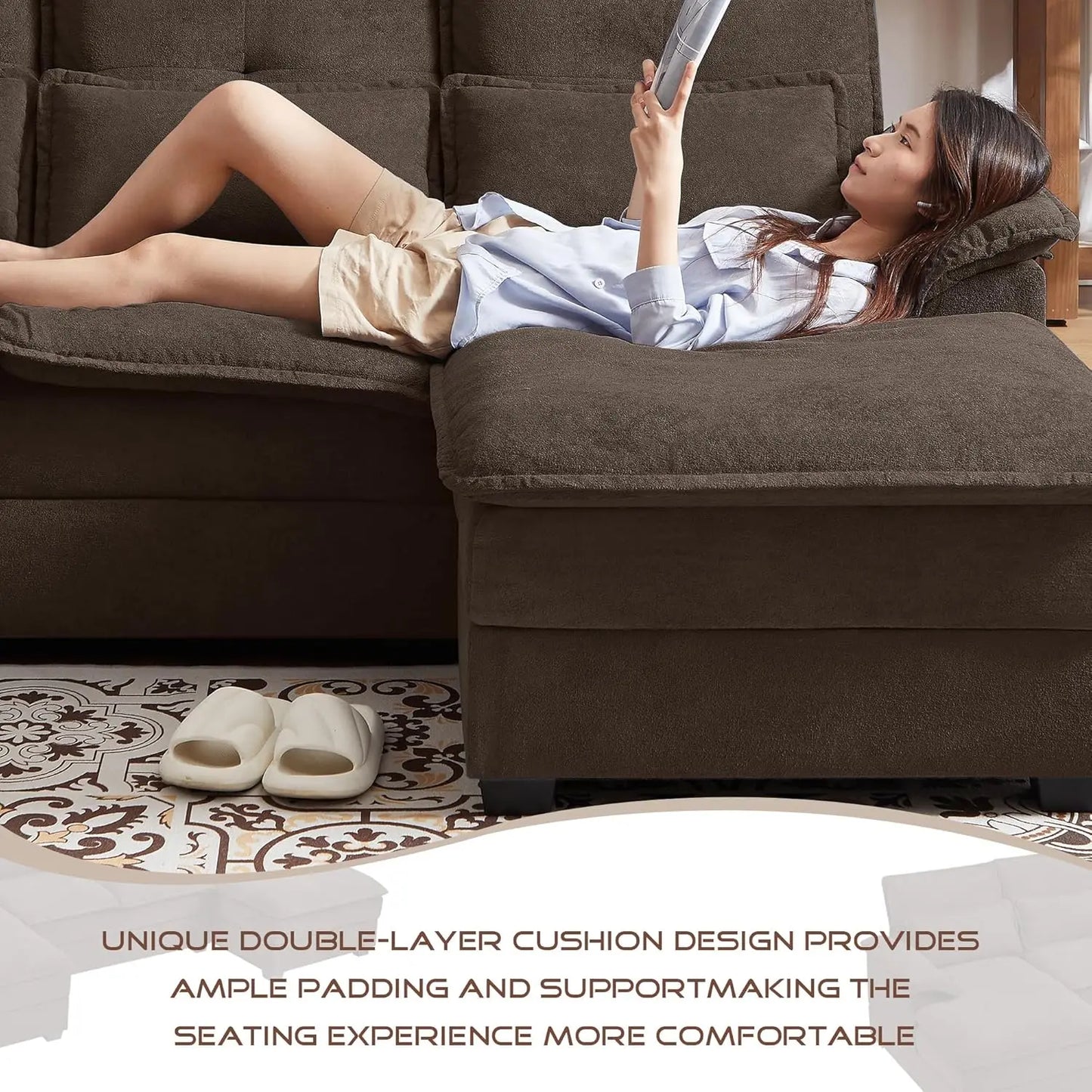 110" Convertible Sectional Sofa, U Shaped Comfy Cloud Couch With Double Chaise And Padded Armrests, Modern Upholstered 4 Seater