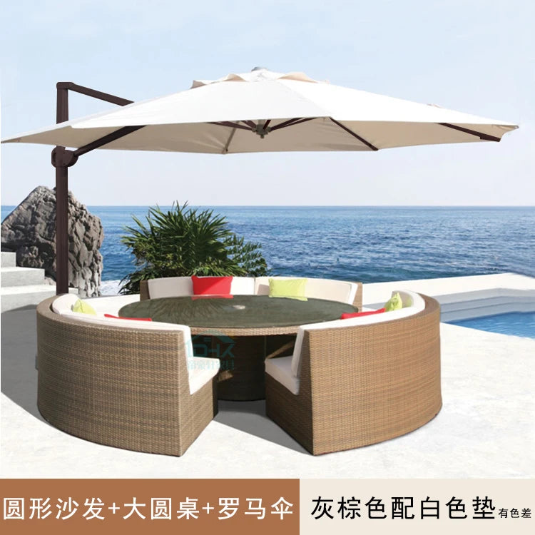 Outdoor circular rattan sofa chair, courtyard, outdoor rattan woven garden sofa combination