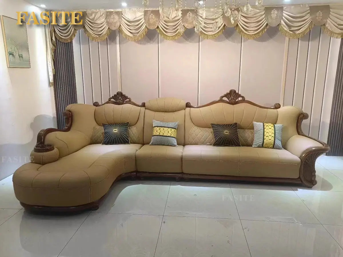 European leather sofa first floor living room villa luxury ebony small apartment