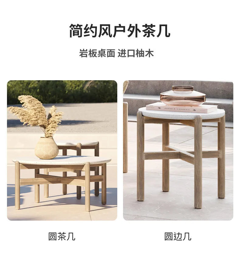 Outdoor sofa courtyard rattan teak outdoor garden villa hotel waterproof and sun protection homestay solid wood sofa furniture