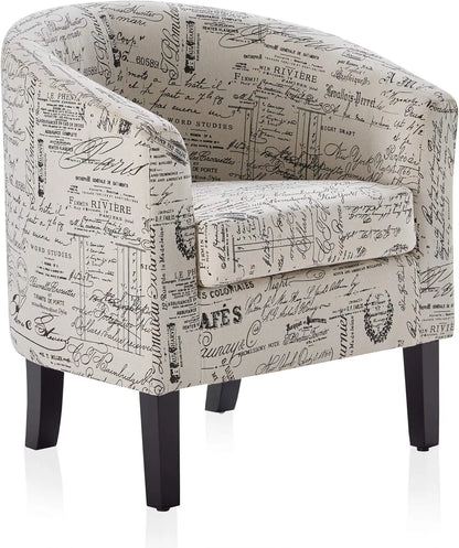 Linen Round Accent Barrel Chair, Club Tub Sofa Chair for Bedroom, Corner Chairs with Flared Legs and Cozy Soft Padding