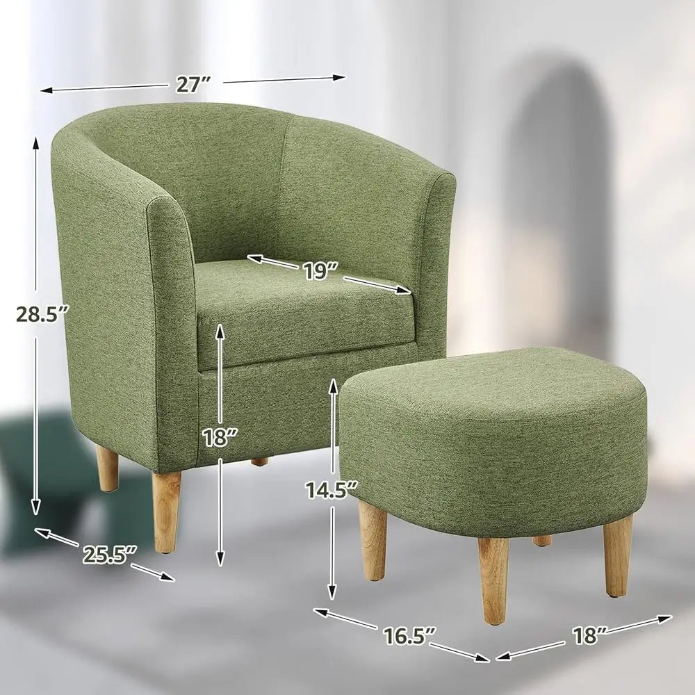 Elegant Upholstered Barrel Chair with Ottoman, Comfortable for Living Room or Bedroom, Green