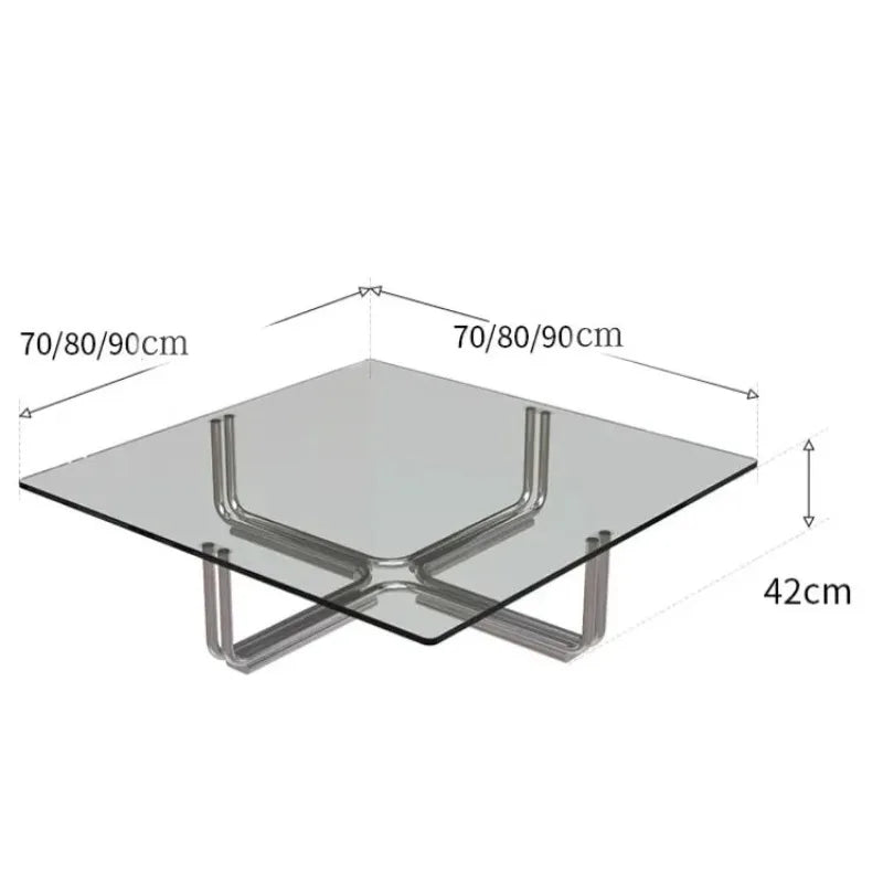 Retro Glass Coffee Table, Square Mid-Century Accent Table, Living Room Home Decor Furniture Side Tables