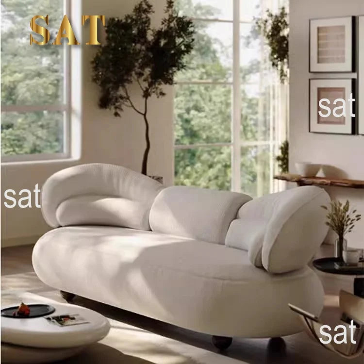 #Modern Cream Style Curved Corduroy Fabric Sectional Sofa Cloud Couch With Coffee Table Set Living Room Apartment Home Furniture