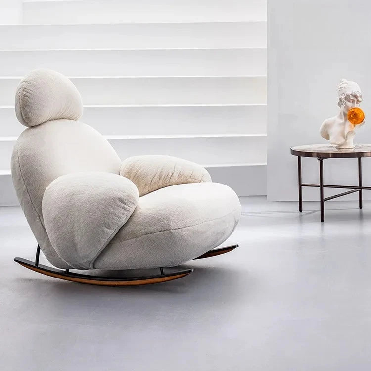 Large Rocking Living Room Chair Recliner White Comfortable Modern Chair Nordic Luxury Fluffy Mecedoras De Adultos Home Furniture