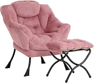 Lazy Chair with Ottoman, Modern Accent Leisure Upholstered Lazy Sofa , Contemporary Lounge Reading Chair with Armrests