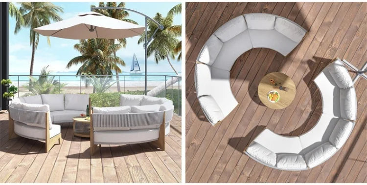 Outdoor garden balcony teak sofa outdoor leisure villa garden courtyard waterproof sunscreen solid wood furniture combination