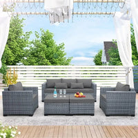 Patio Furniture Set, 5-Piece Outdoor Wicker Conversation Set with All-Weather PE Rattan, Anti-Slip Cushions & Ottomans, Sectiona