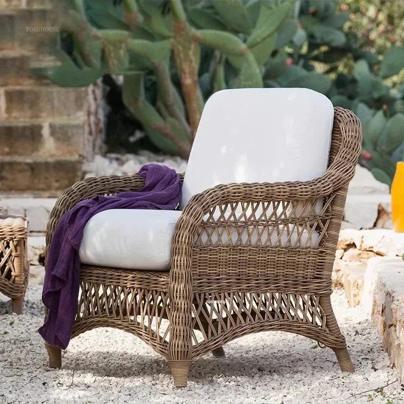Outdoor PE Rattan Garden Chairs Balcony Courtyard Garden Waterproof Sofa Chair Outdoor Terrace Leisure Chair Outdoor Furniture T