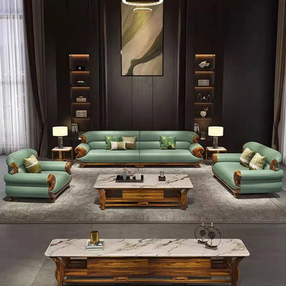 Leather, living room, sofa, combination, modern, simple, light luxury, style, solid wood
