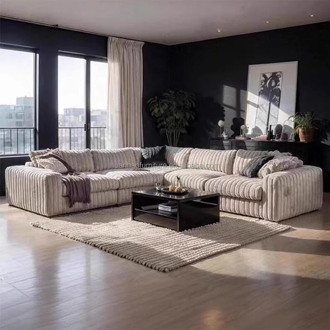 Vacuum Compressed Comfy Corduroy Fluffy Sofa Set Furniture Living Room Modular Couch Modern L Shape Sectional Sofa