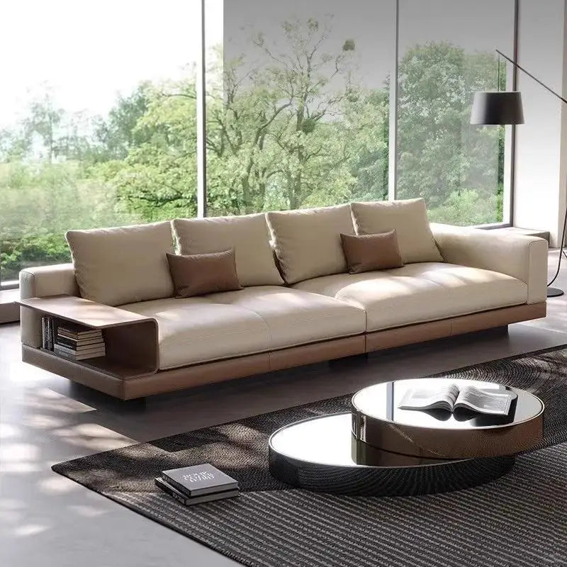 Modern Sofa Italian Minimalist High-end Living Room Sofa Leather Straight Row Leather