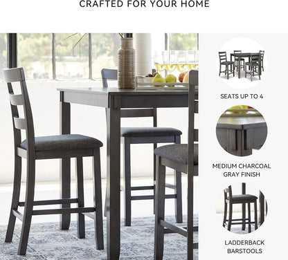 5-Piece Gray Wood Dining Set with Table & 4 Barstools, Counter-Height for Small Spaces