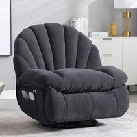 Gray Swivel Recliner Chair with Comfortable Fabric, 360-Degree Rotation, Storage, and Electric Recline for Living Room or Bedroo