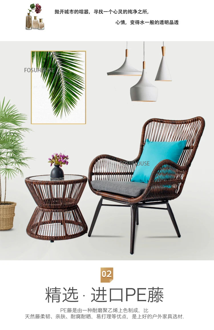 Rattan Chair Three Piece Set Balcony Table Modern Outdoor Furniture Combination Armrest Single Rattan Sofa Outdoor Chairs