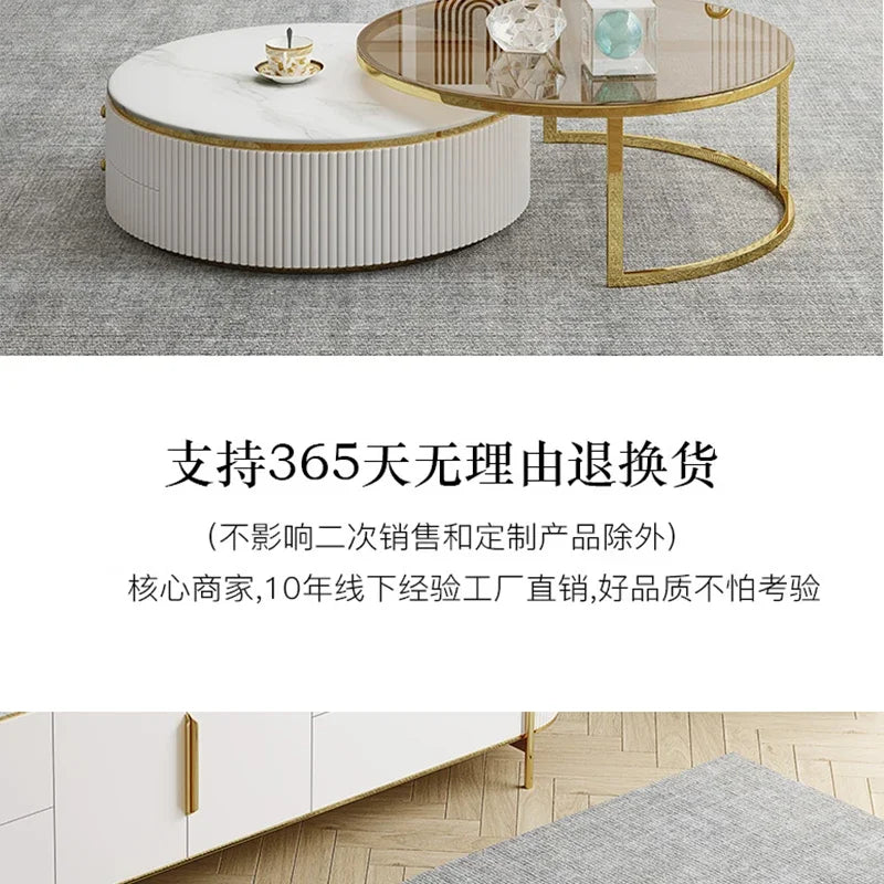 D178 Y Coffee Table Modern Living Room Size round Combination Rounded Corner Paint Metal Complete Set Stone Plate round Coffee T