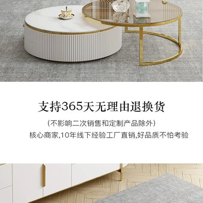 D178 Y Coffee Table Modern Living Room Size round Combination Rounded Corner Paint Metal Complete Set Stone Plate round Coffee T