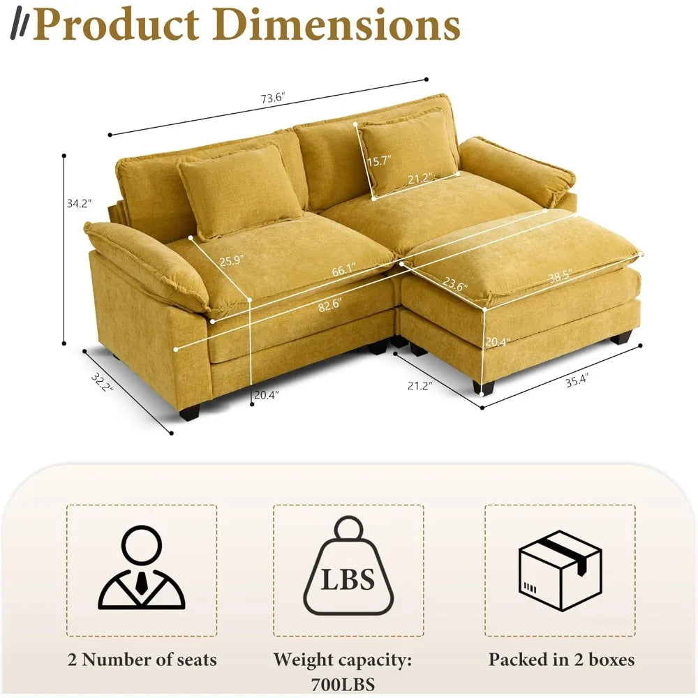 Comfy Cloud Couch Modular Sectional Sofa, Modern Chenille Deep Seat Sleeper Couches with Ottoman and Pillows for Living Room