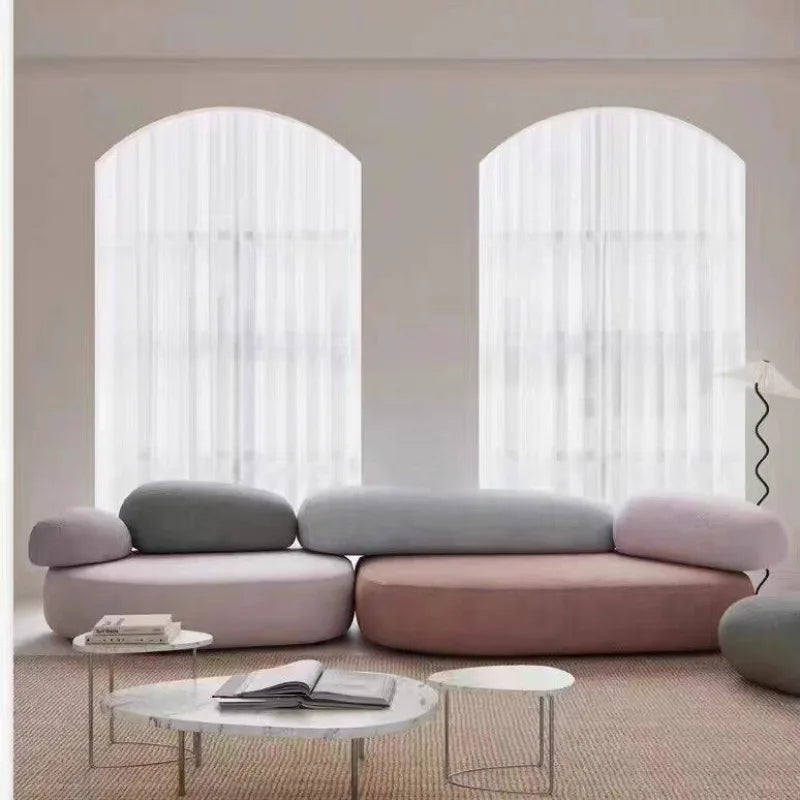 Italian minimalist pebble art sofa villa large flat living room special-shaped module fabric sofa Internet celebrity