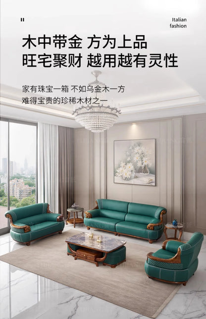 New Chinese-style thick leather sofa with solid wood 123 living room combination large apartment villa furniture  FT