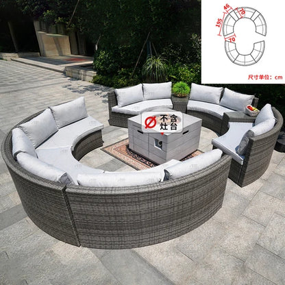 Sofa, courtyard, garden, leisure, outdoor living room, semi circular curved rattan chair, terrace, outdoor furniture combination