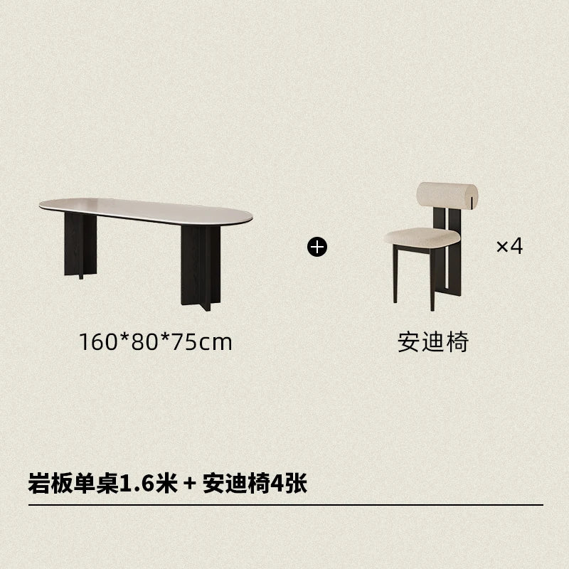 HTT oval dining table and chairs retro living room modern light luxury dining room rock slab home accessories