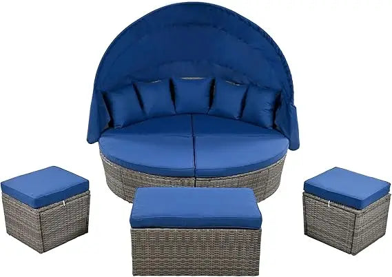 U_STYLE Outdoor Patio Furniture Set Daybed Sunbed with Retractable Canopy Conversation Set Wicker Furniture As same as WY000281