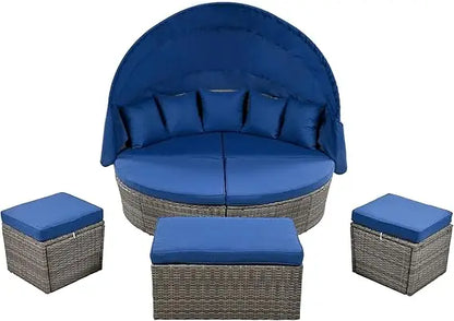 U_STYLE Outdoor Patio Furniture Set Daybed Sunbed with Retractable Canopy Conversation Set Wicker Furniture As same as WY000281