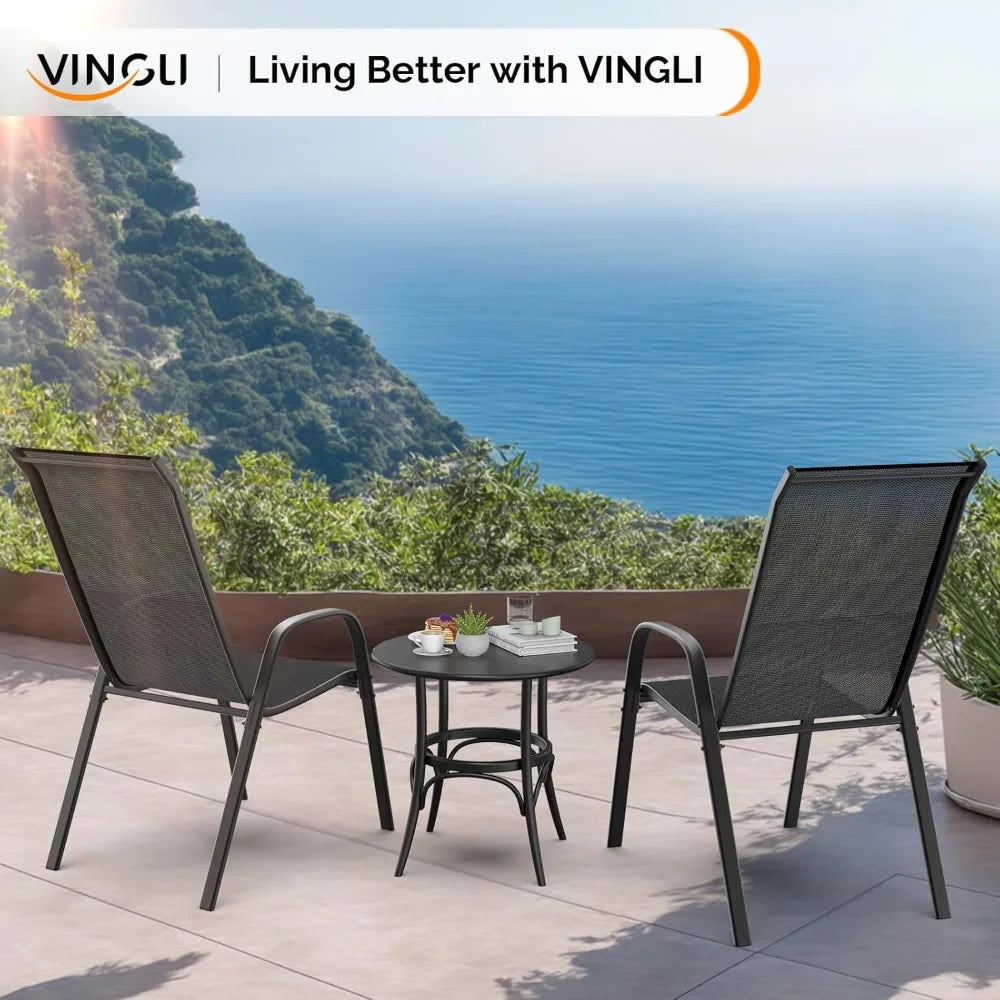 patio chairs set of 8 – stackable outdoor dining chairs with comfortable sling high back chairs and armrests for lawn, poolside