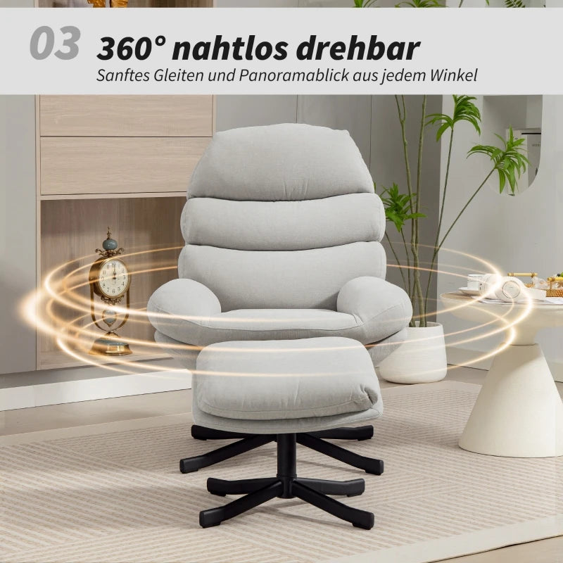 Chenille Accent Chair with Ottoman – Modern Lounge Chair, Cream White, 78x93x100cm