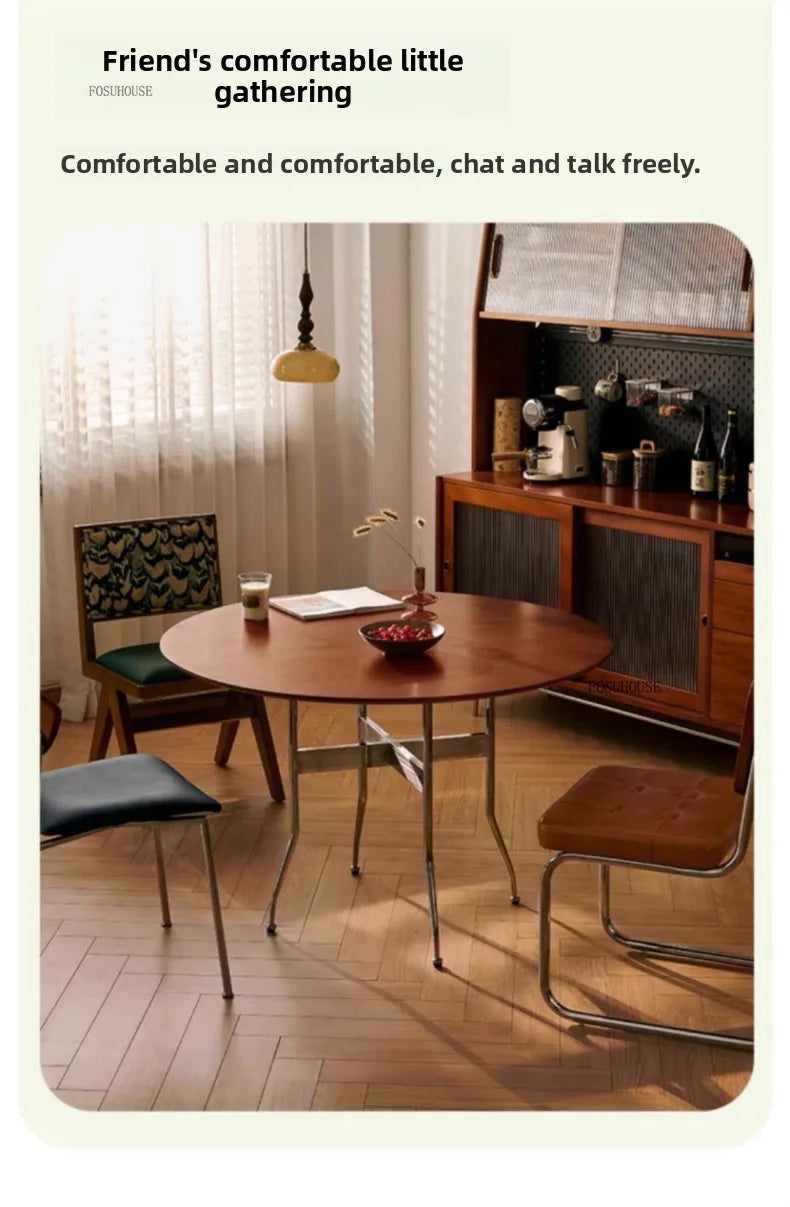 Stainless Steel Solid Wood Round Dining Tables Home Small Round Table Medieval Style Retro Folding Table for Kitchen Furniture
