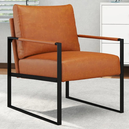 Mid Century Modern Accent Chair, PU Leather Armchair with Metal Frame,Comfy Single Reading Chair with Soft Padded Backrest and