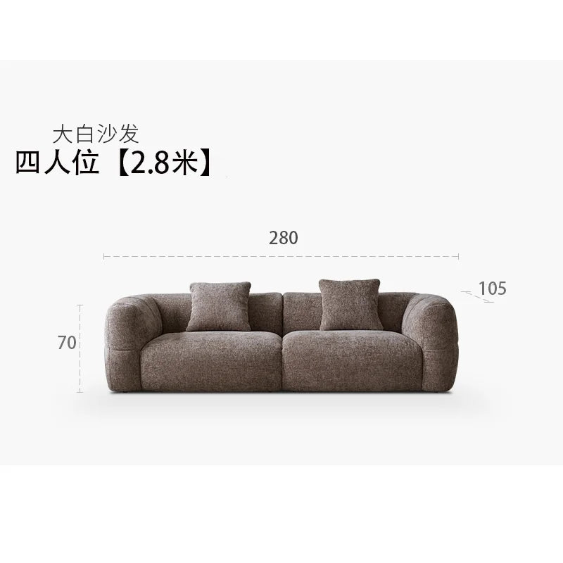 Large Retro Lounge Lazy Sofa Modern Chenille Apartment Living Room Cream Tofu Blocks Style Fabric Armchairs Home Furniture