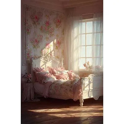 MOON.QG Warm Scene Backgrounds For Photography Beds Curtains Green Plants Backdrop Poster Accessories Birthday Decorations Photo