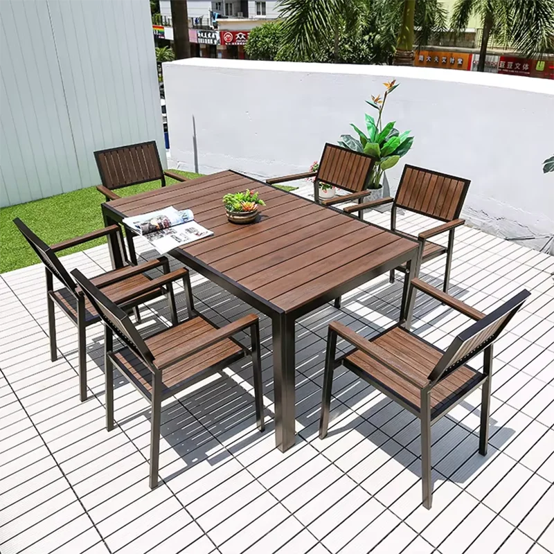 Metal Backyard Table Outdoor Table Garden Table Large 150cm Patio Table Wood-plastic Waterproof Table Room Kitchen Hotel Terrace