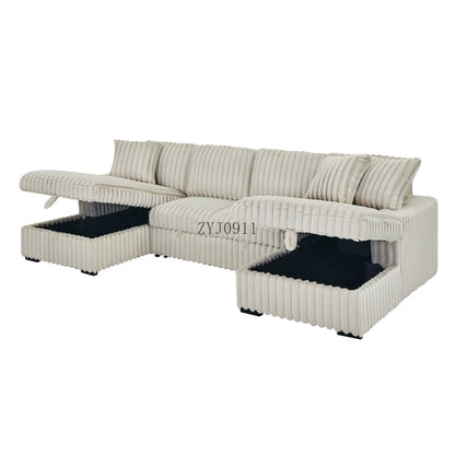 U-chair, 122-in-2 pull-out bed, living room with double storage sectional plush corduroy sofa