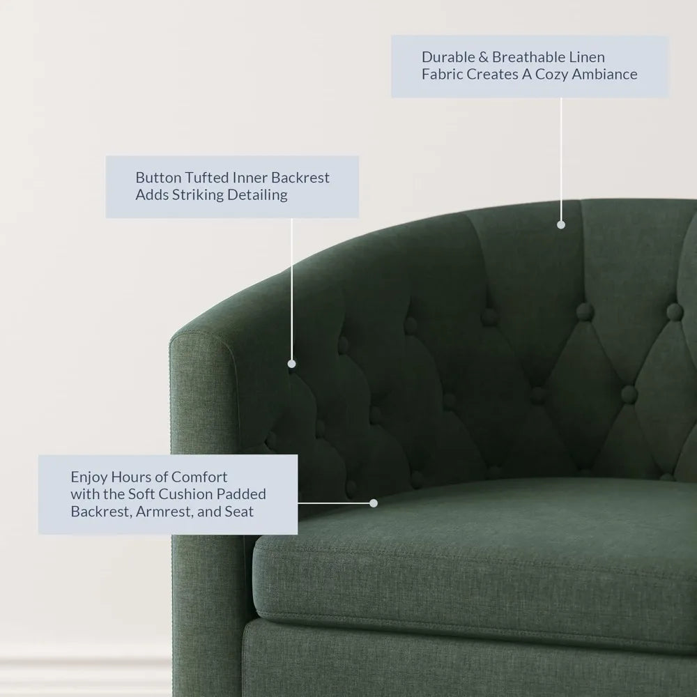 Green Accent Chairs for Living Room, Elegant Arm Chair Upholstered Tufted Barrel Chair Club Chair for Bedroom