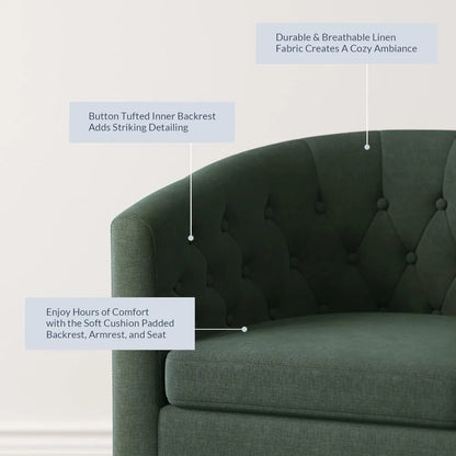 Green Accent Chairs for Living Room, Elegant Arm Chair Upholstered Tufted Barrel Chair Club Chair for Bedroom