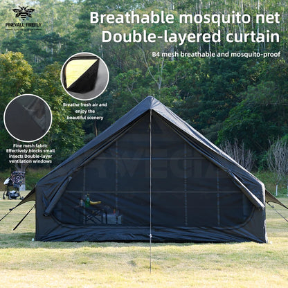 Outdoor inflatable camping tent with a panoramic skylight, suitable for activities such as camping, hiking, and fishing.